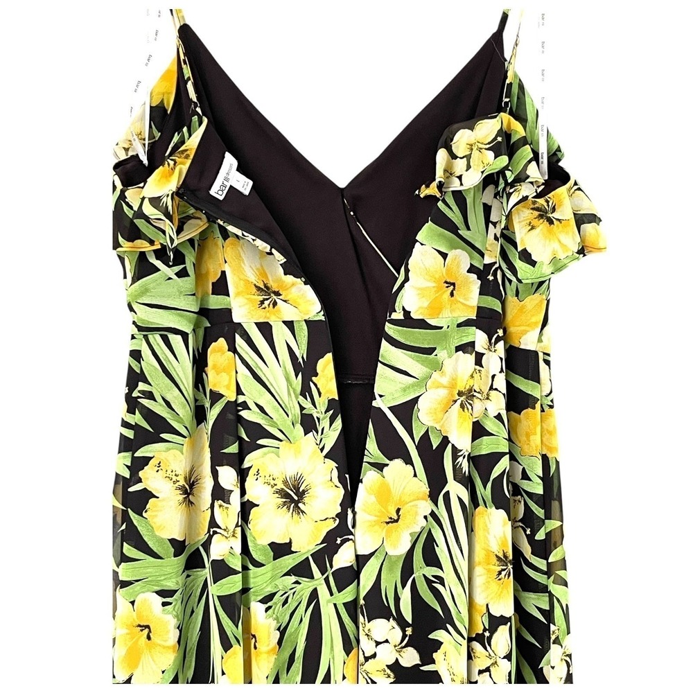 Bar III Floral Maxi Dress Women Large Black Yellow Excellent Ruffle Slit V-Neck - Picture 4 of 16